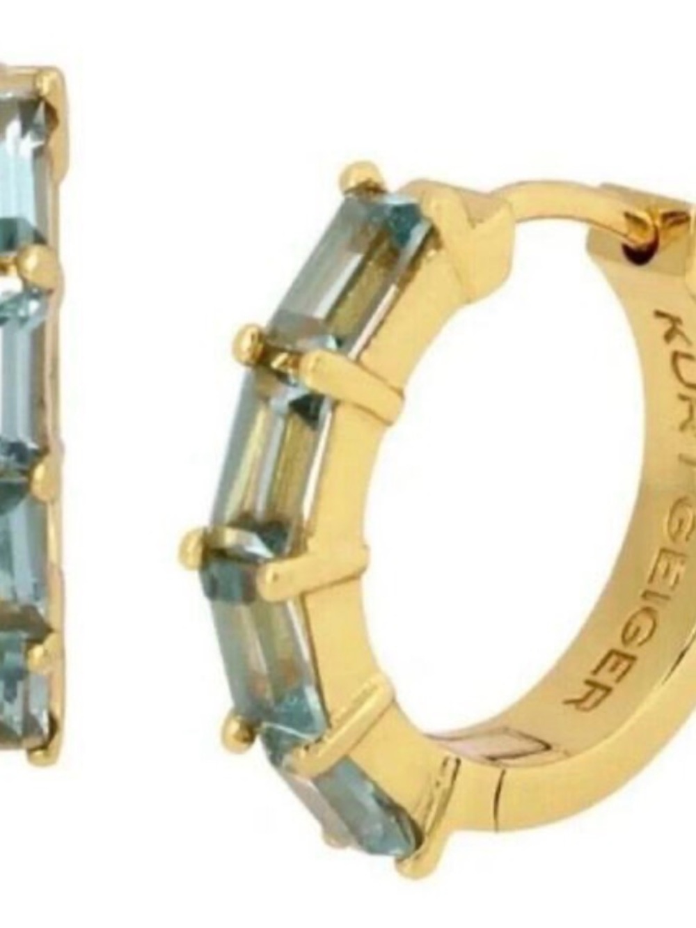 Kurt Geiger Gold Hoop Earrings with Blue Baguette Crystals NWT - Picture 4 of 4
